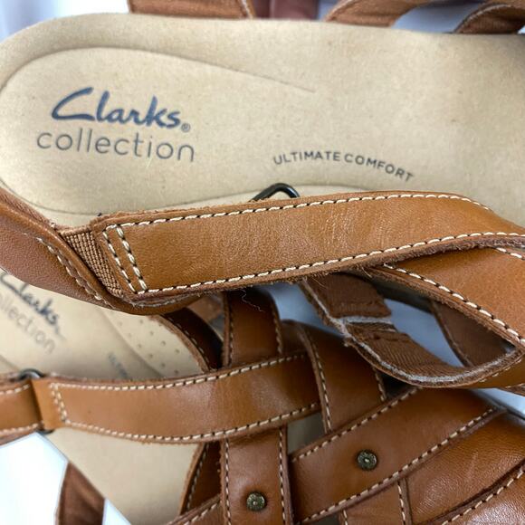 Clarks Collection Women's Comfort Fisherman Sandals Tan Leather Size 8  L:9.5" - Picture 11 of 14